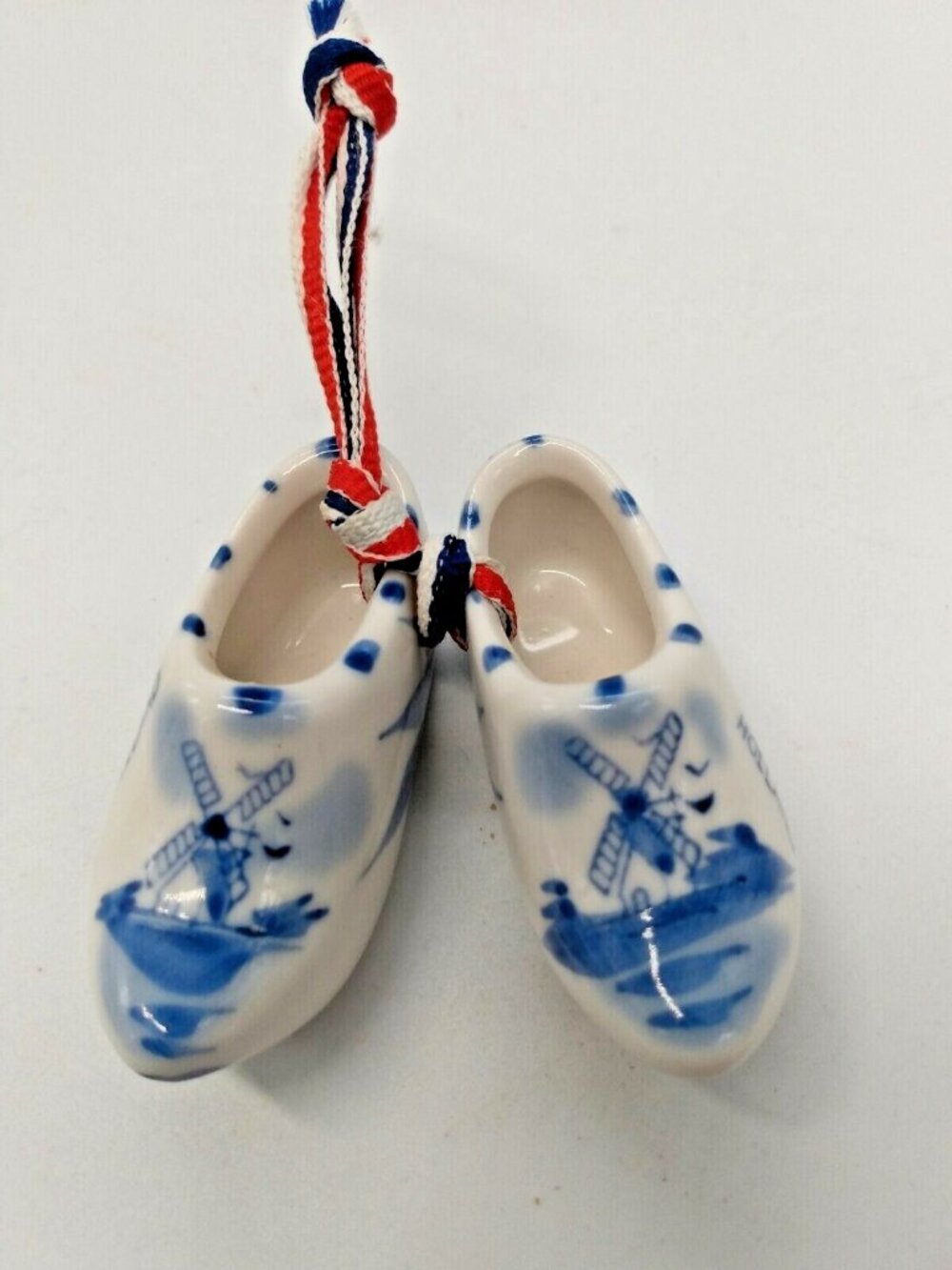 Clog Shoe White Porcelain Blue Delft Floral Windmill Handpainted Souvenir